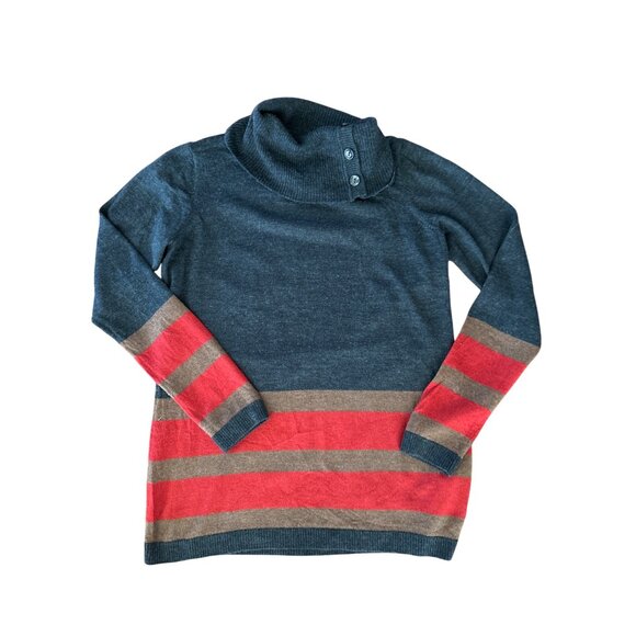 Pendleton Women's Merino Wool Gray Red Brown Striped Button Cowl Neck Sweater S - Picture 9 of 10